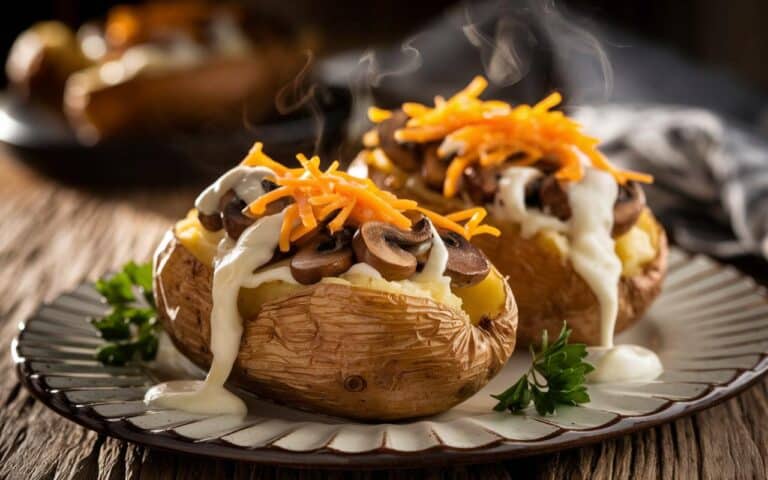 Heute Abend habe ich meine Kartoffeln mit cremigen Pilzen, Kräutern und Käse gefüllt: das Wohlfühlgericht, das alle begeistert!